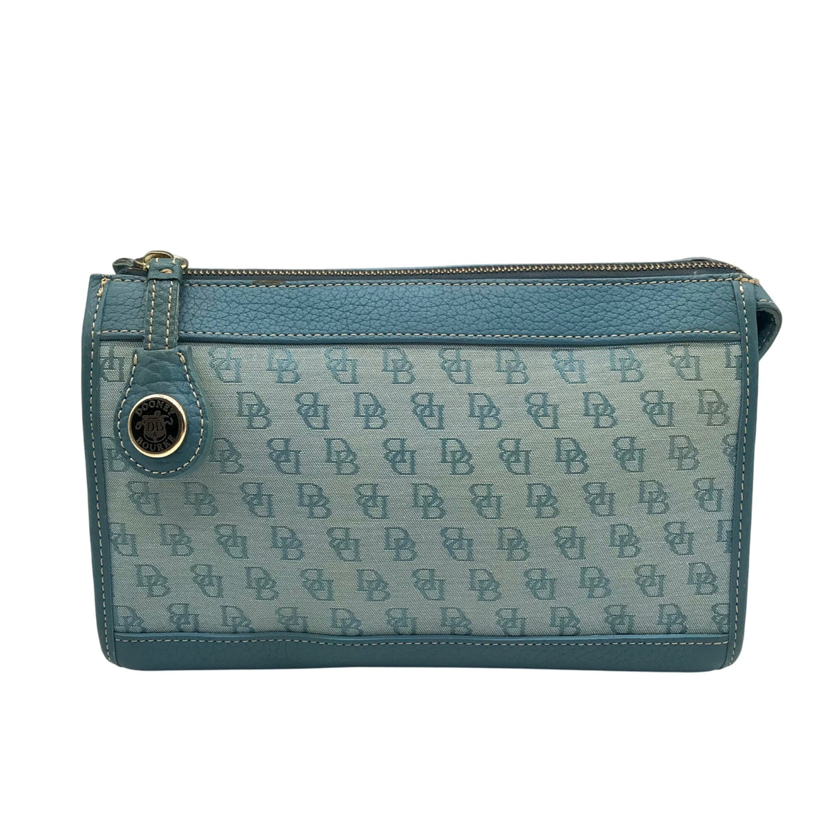 Dooney &amp; Bourke Blue Monogram Canvas and Pebbled Leather Trim Crossbody