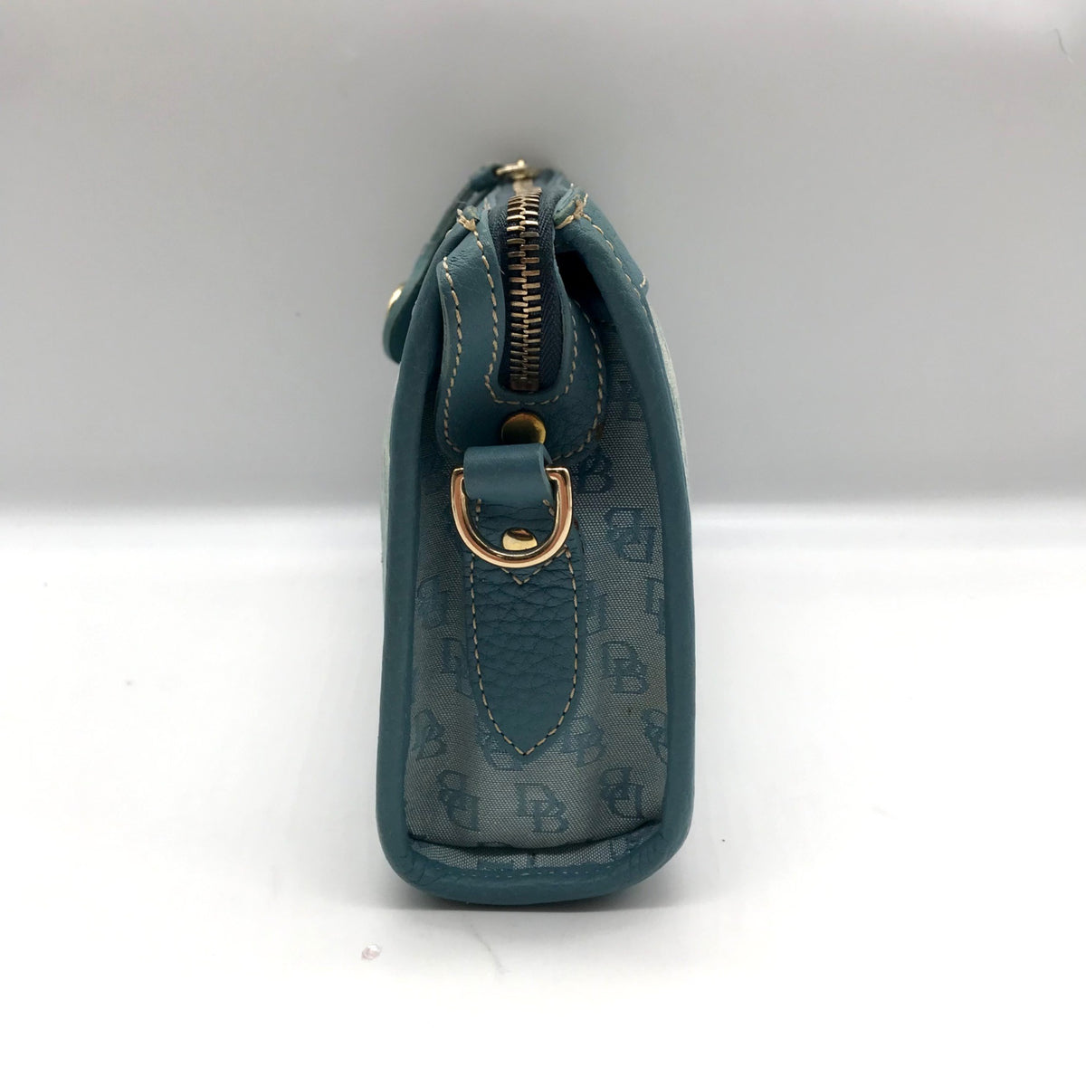 Dooney &amp; Bourke Blue Monogram Canvas and Pebbled Leather Trim Crossbody
