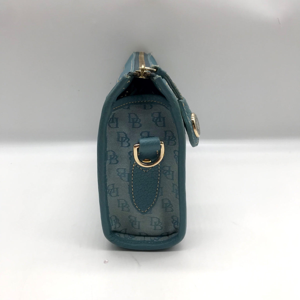 Dooney &amp; Bourke Blue Monogram Canvas and Pebbled Leather Trim Crossbody
