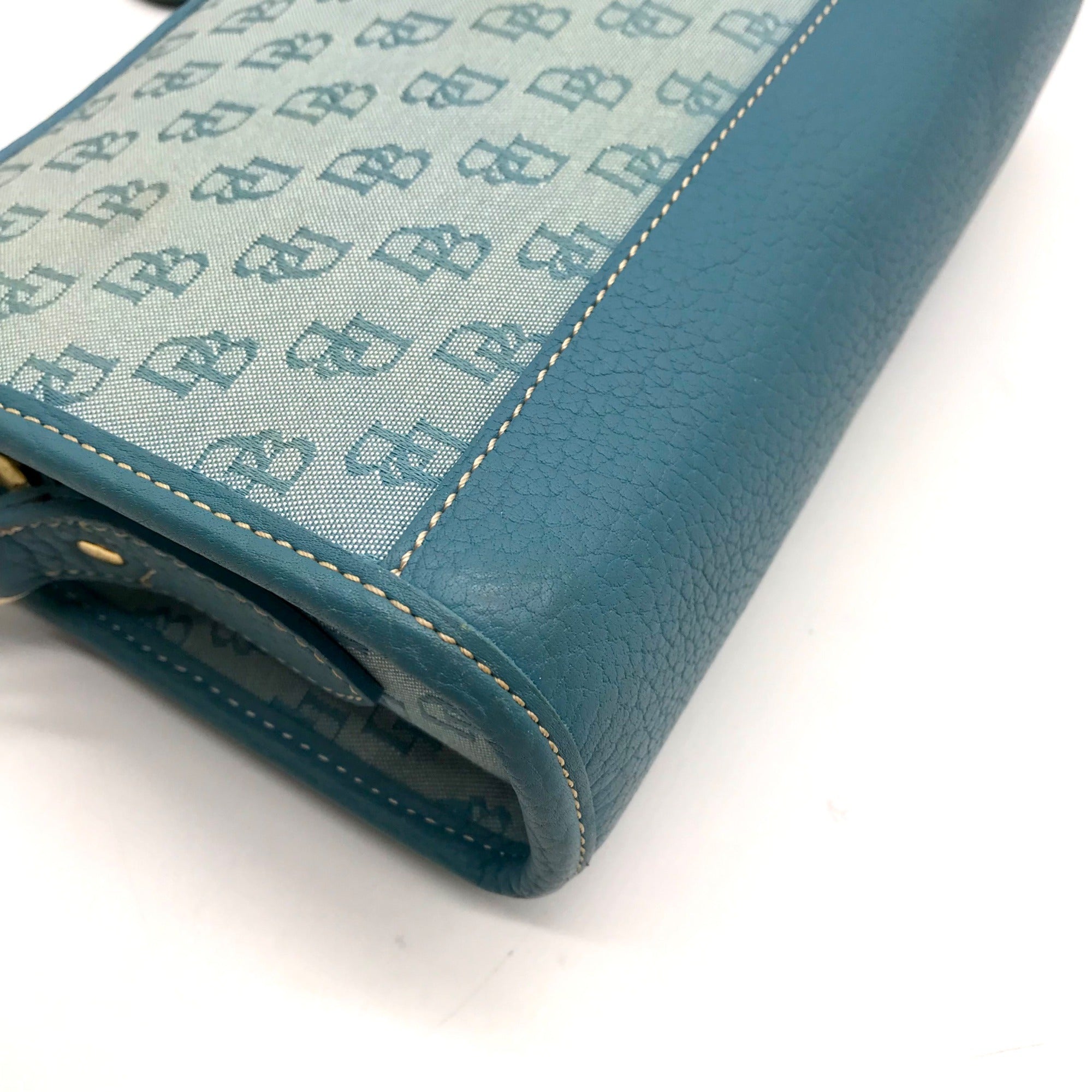 Dooney &amp; Bourke Blue Monogram Canvas and Pebbled Leather Trim Crossbody