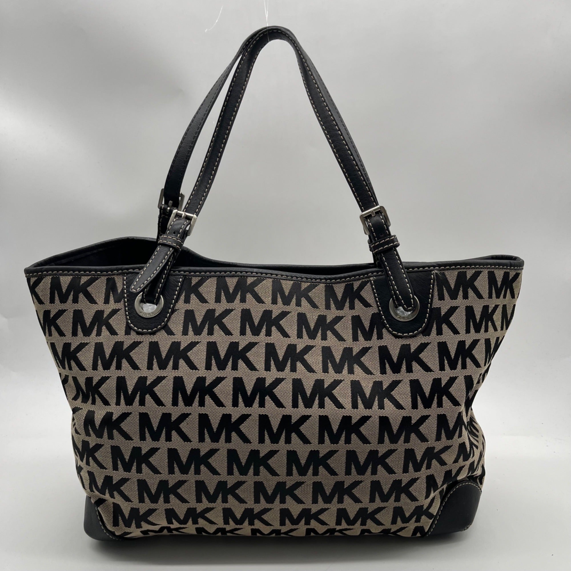 Michael Kors Black &amp; Beige Canvas Jet Set Tote Bag