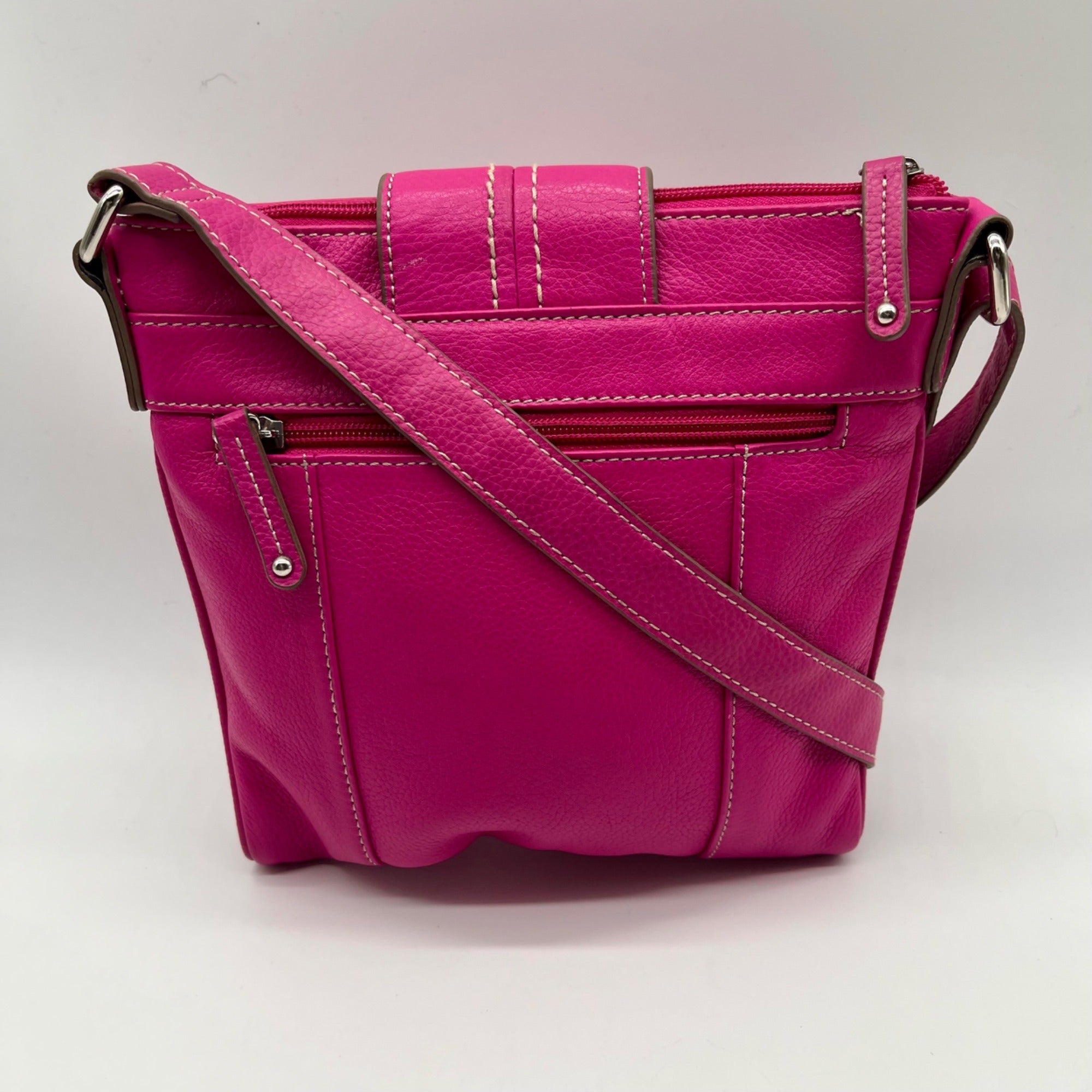 Tignanello Pink Pebbled Leather Organizer Crossbody Bag