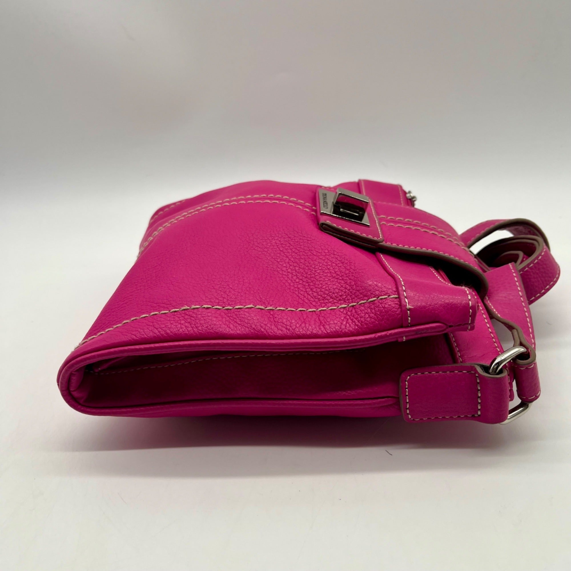 Tignanello Pink Pebbled Leather Organizer Crossbody Bag