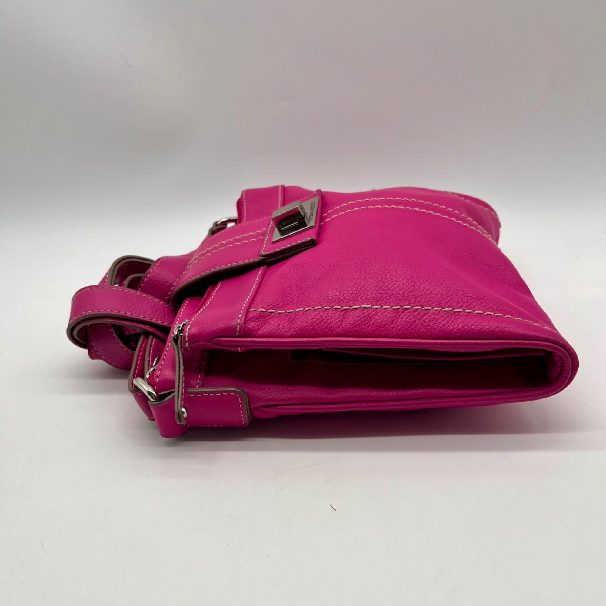 Tignanello Pink Pebbled Leather Organizer Crossbody Bag