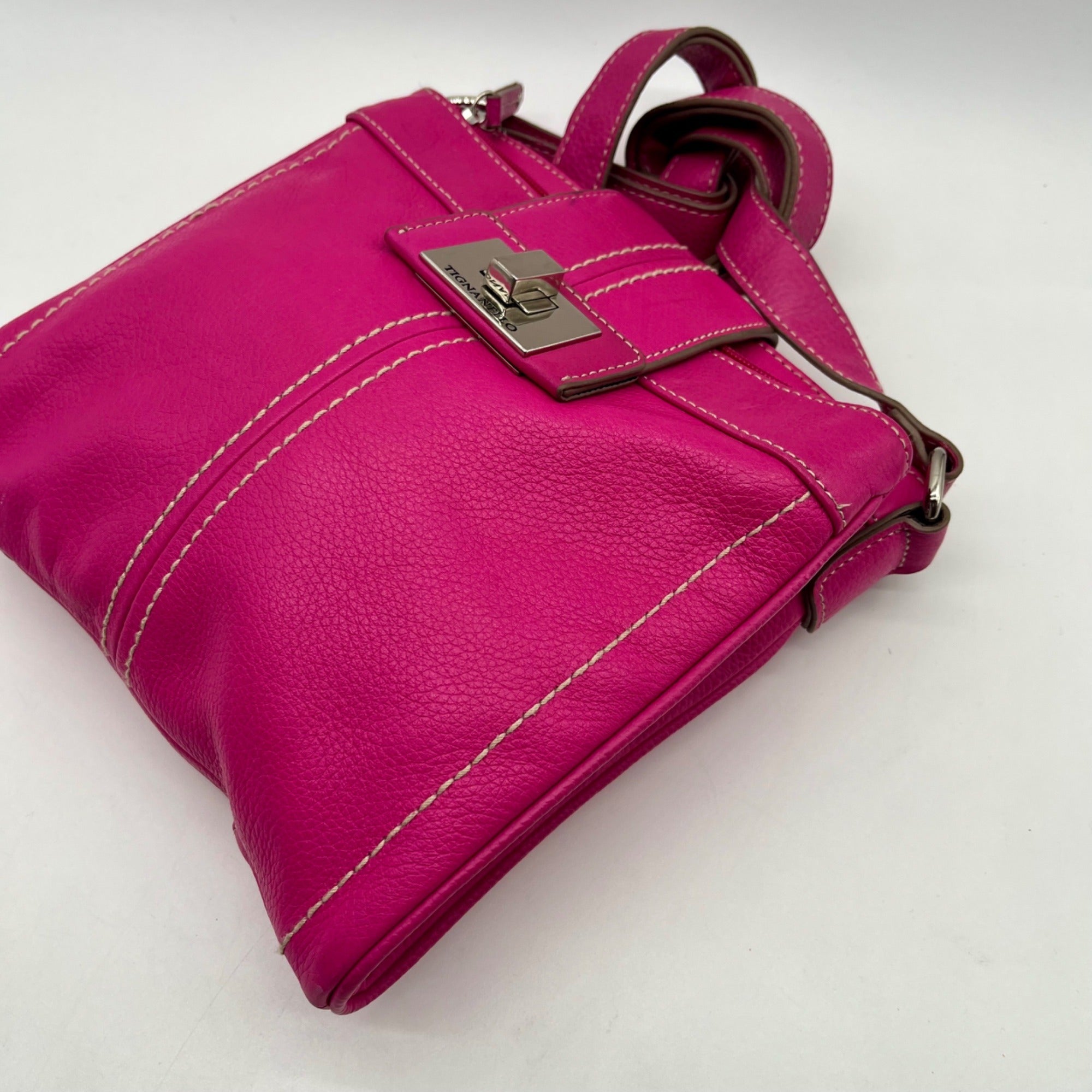 Tignanello Pink Pebbled Leather Organizer Crossbody Bag