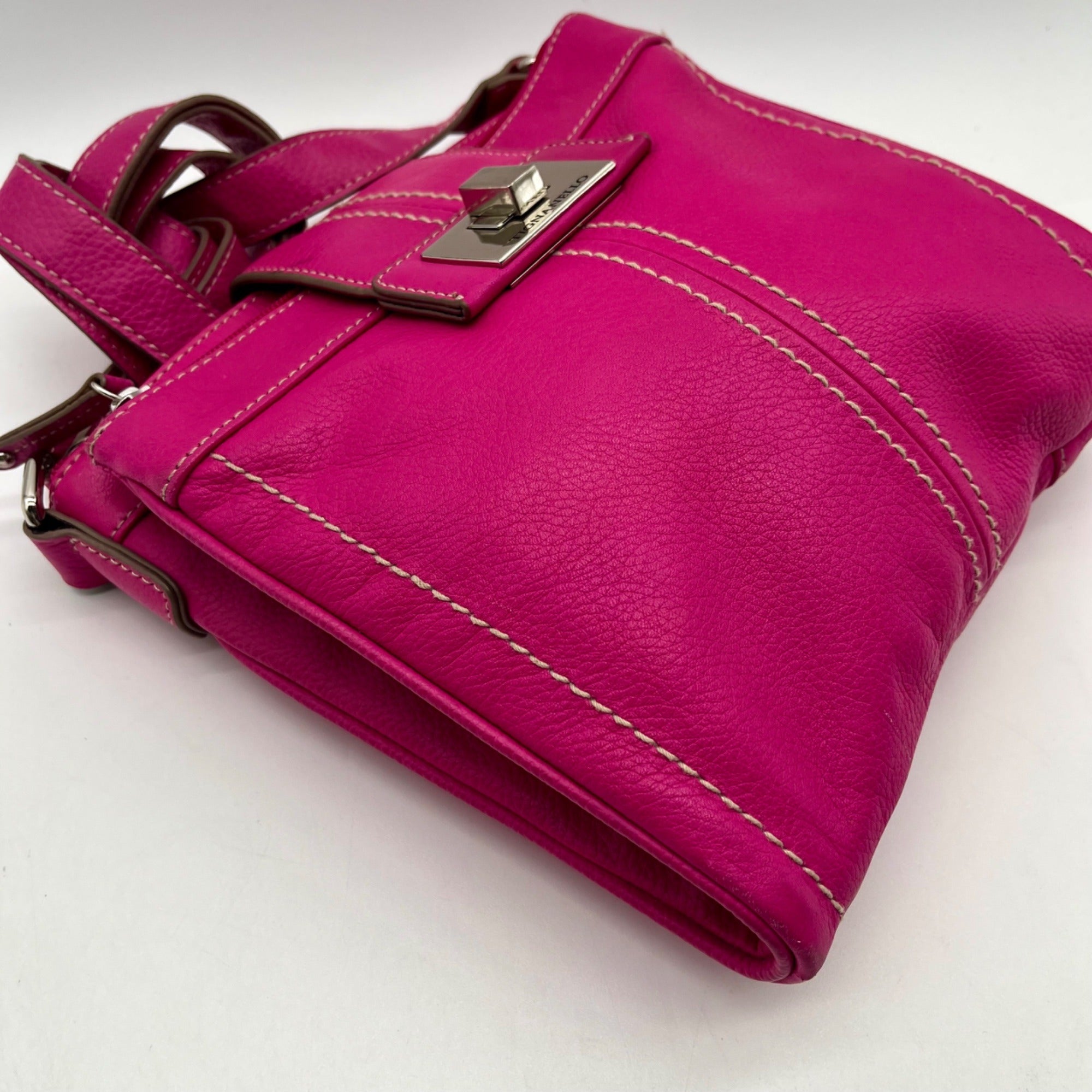 Tignanello Pink Pebbled Leather Organizer Crossbody Bag