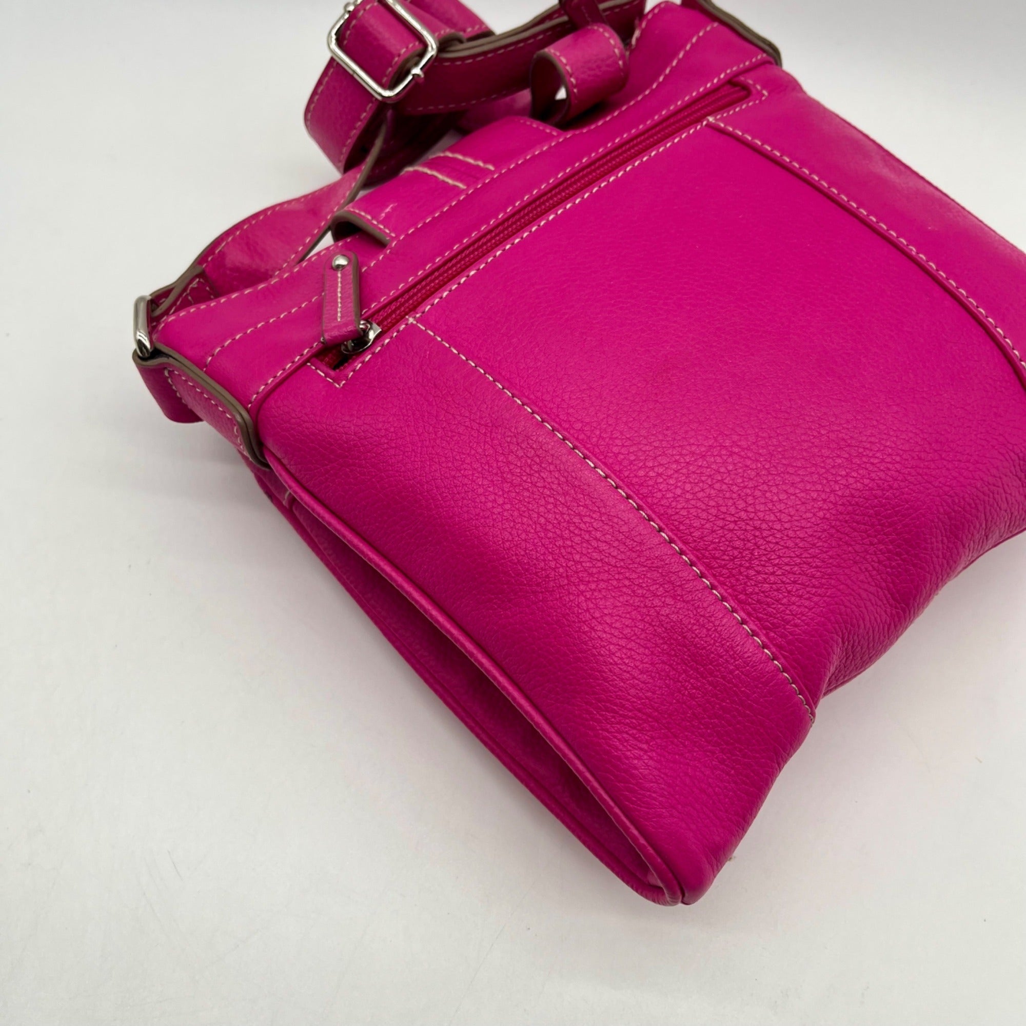 Tignanello Pink Pebbled Leather Organizer Crossbody Bag