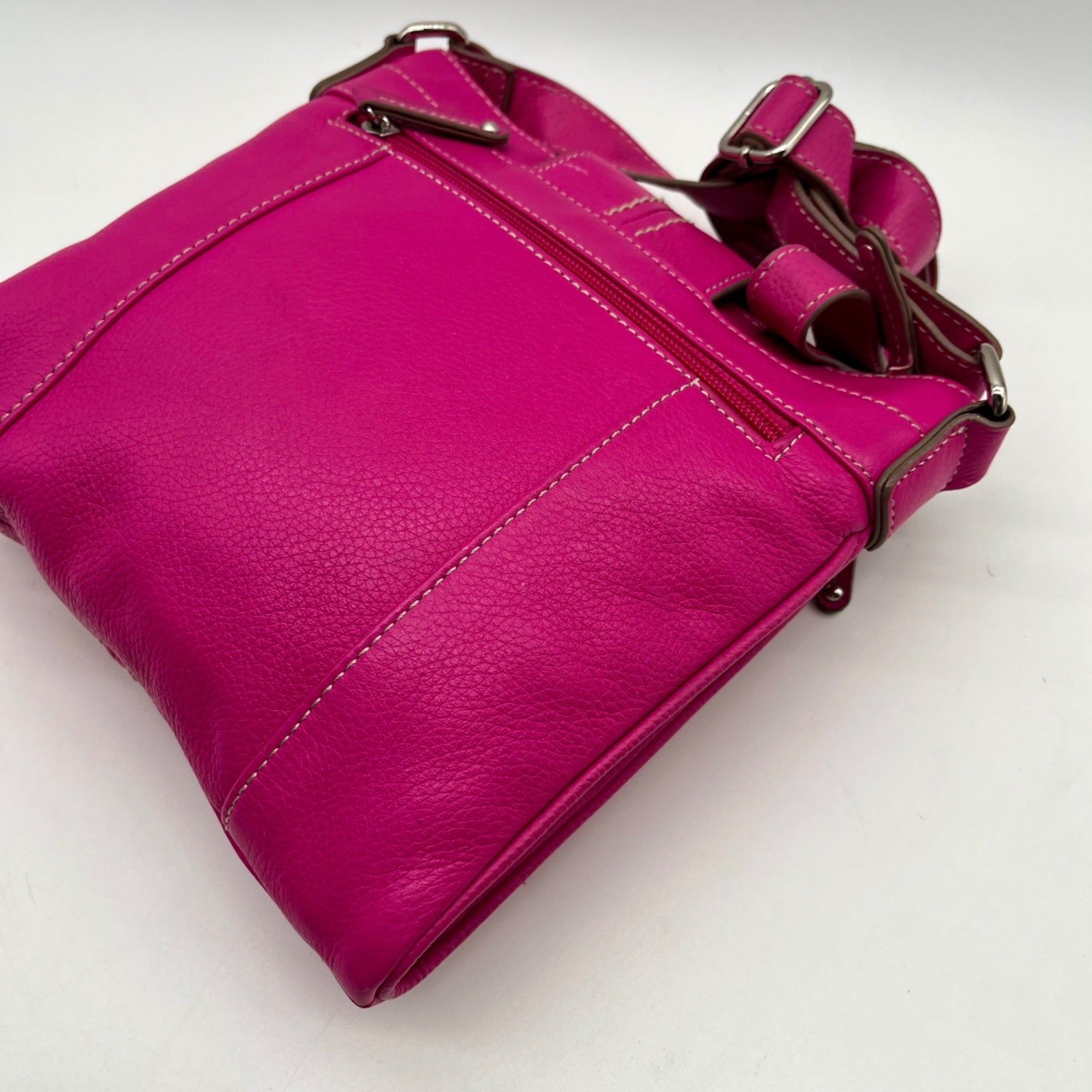 Tignanello Pink Pebbled Leather Organizer Crossbody Bag