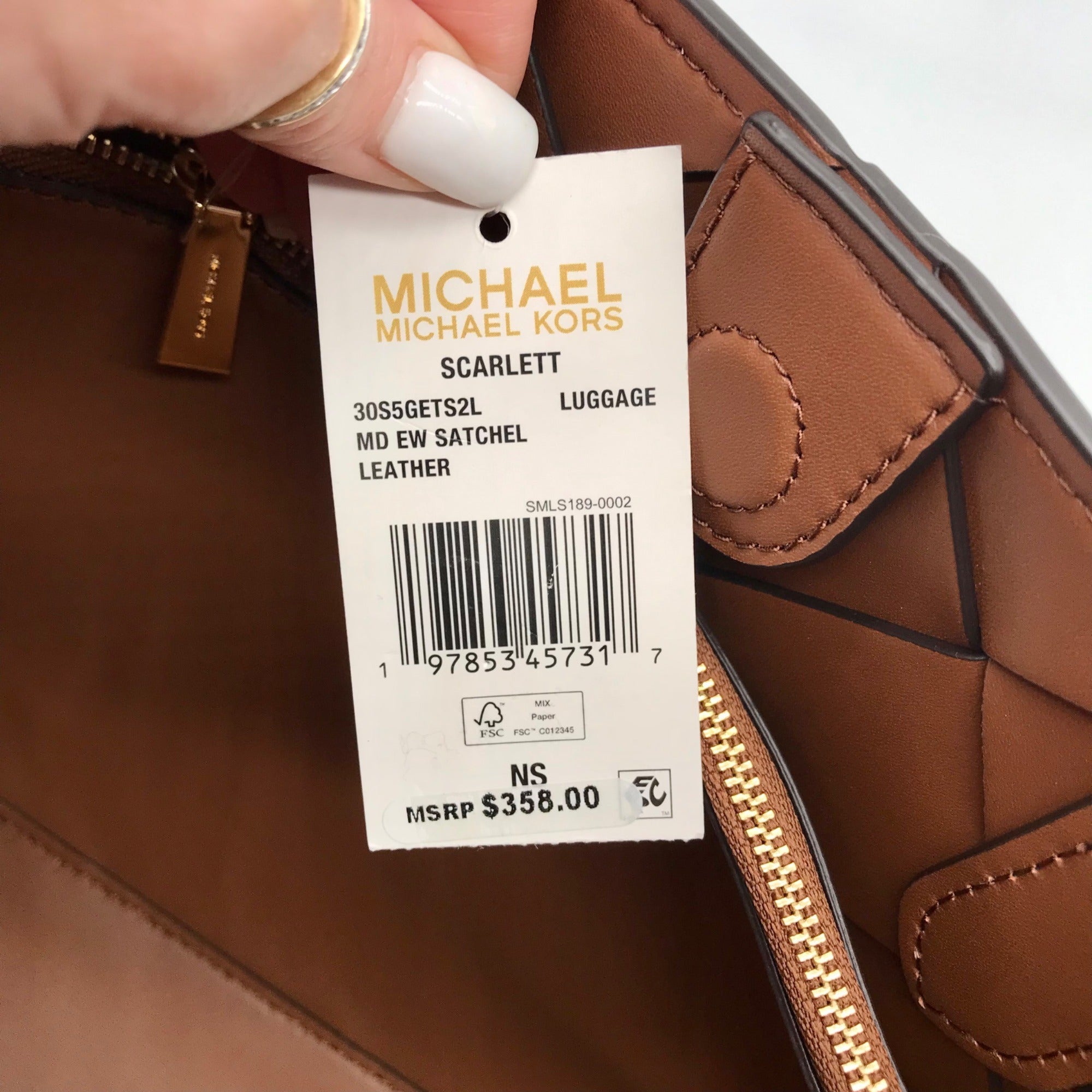 Michael Kors Luggage Brown East West Scarlett Satchel Bag