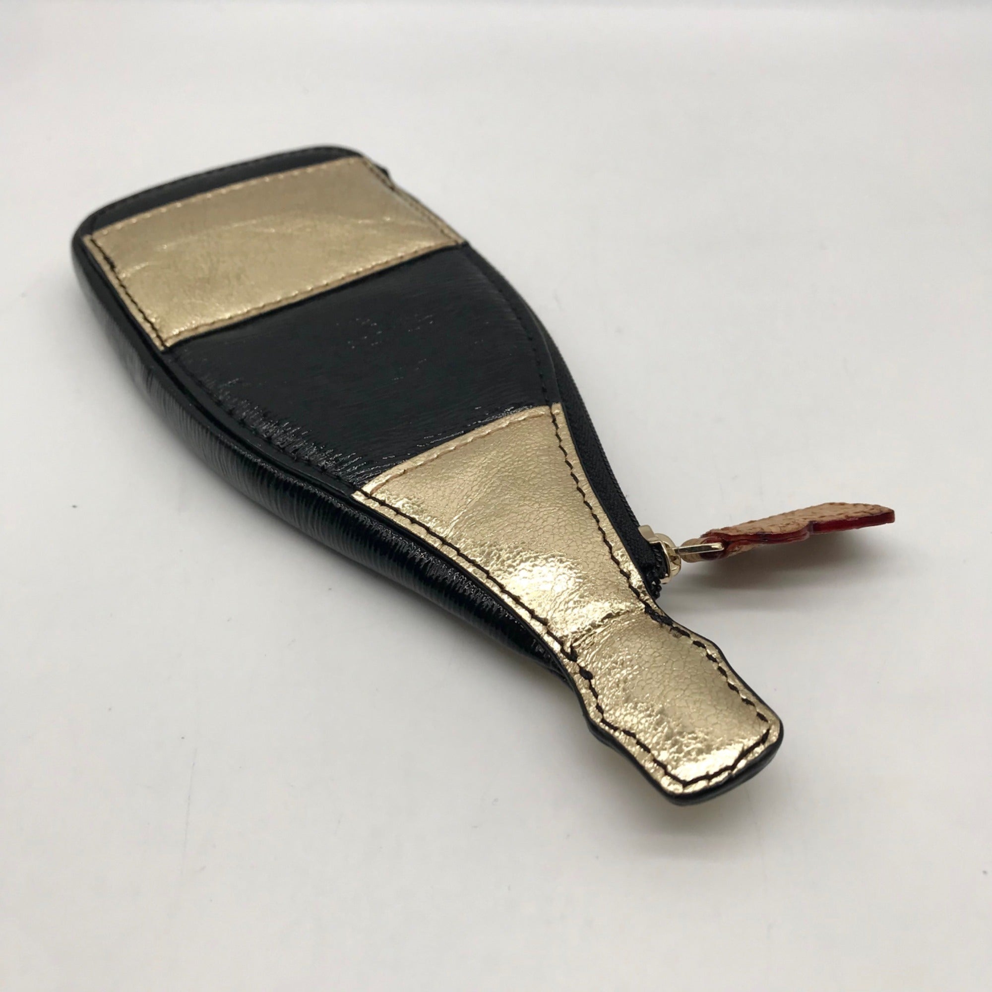 Kate Spade Black and Gold Pop Fizz Clink Champagne Bottle Coin Purse