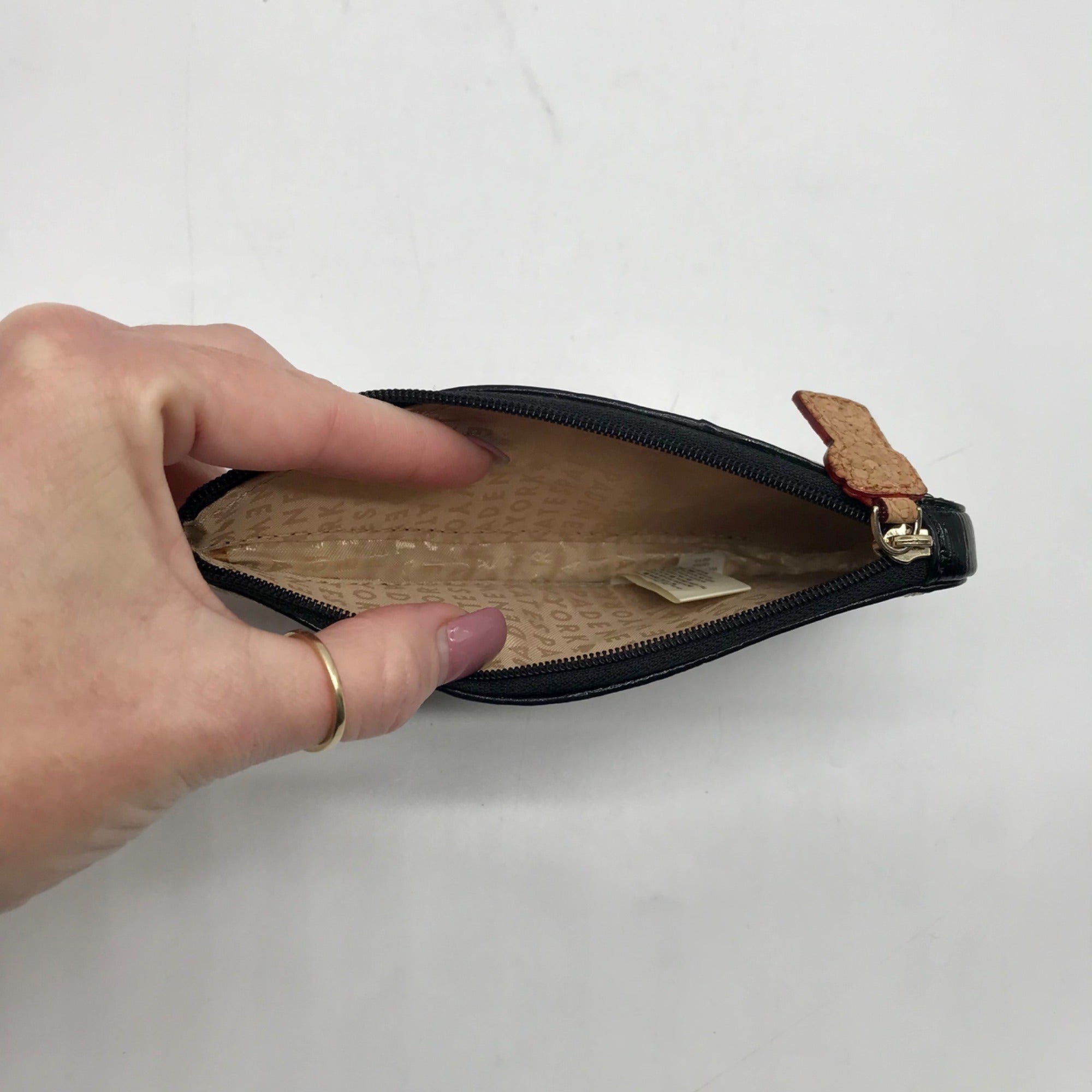 Kate Spade Black and Gold Pop Fizz Clink Champagne Bottle Coin Purse