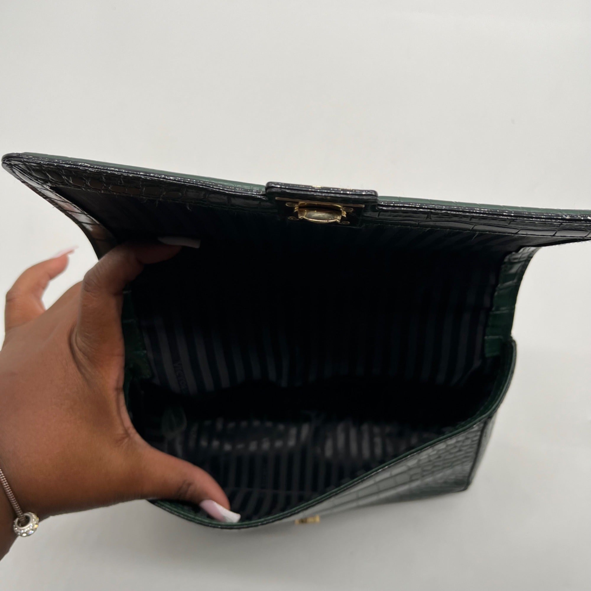 Victoria's Secret Dark Green Faux Leather Shoulder Bag With Wallet