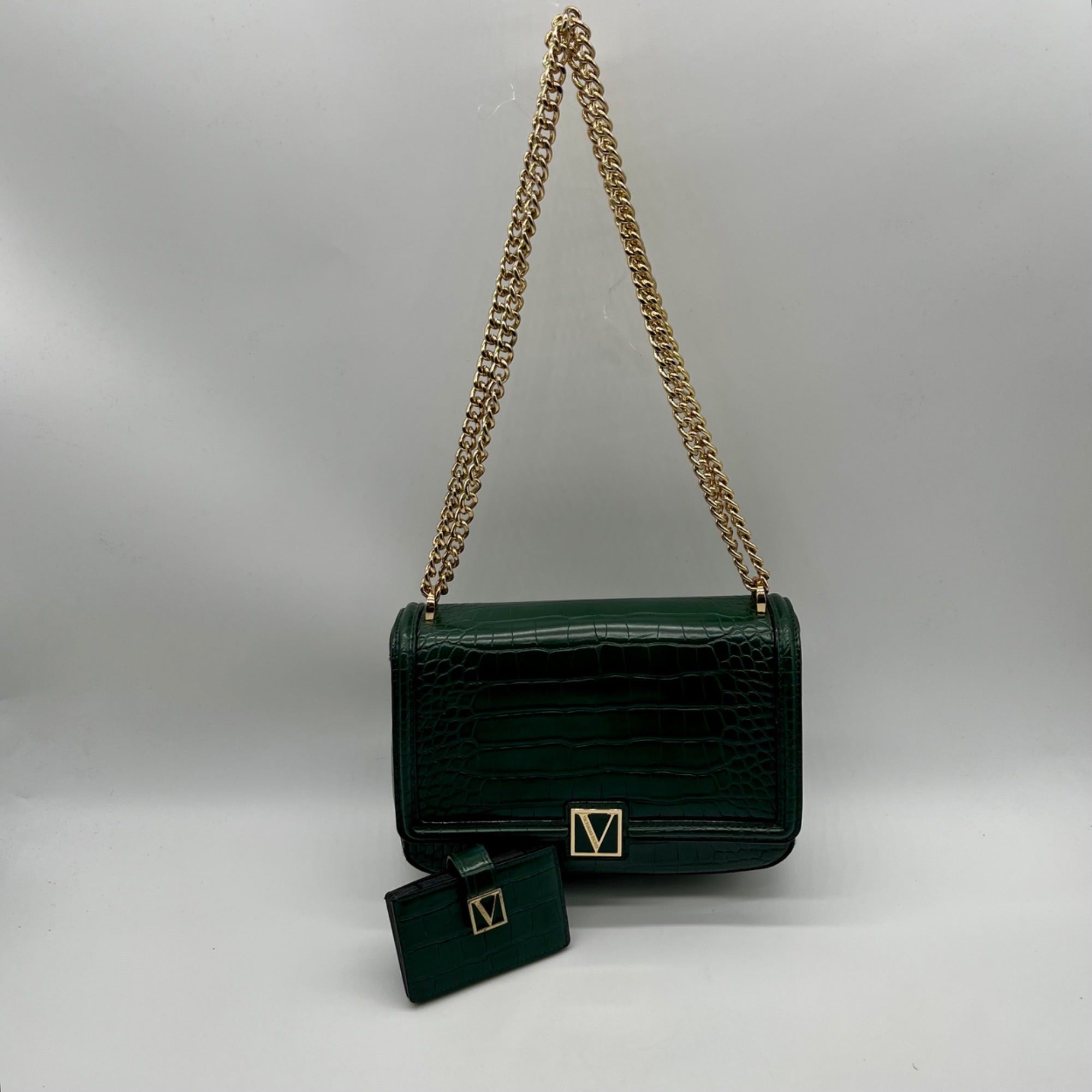 Victoria's Secret Dark Green Faux Leather Shoulder Bag With Wallet