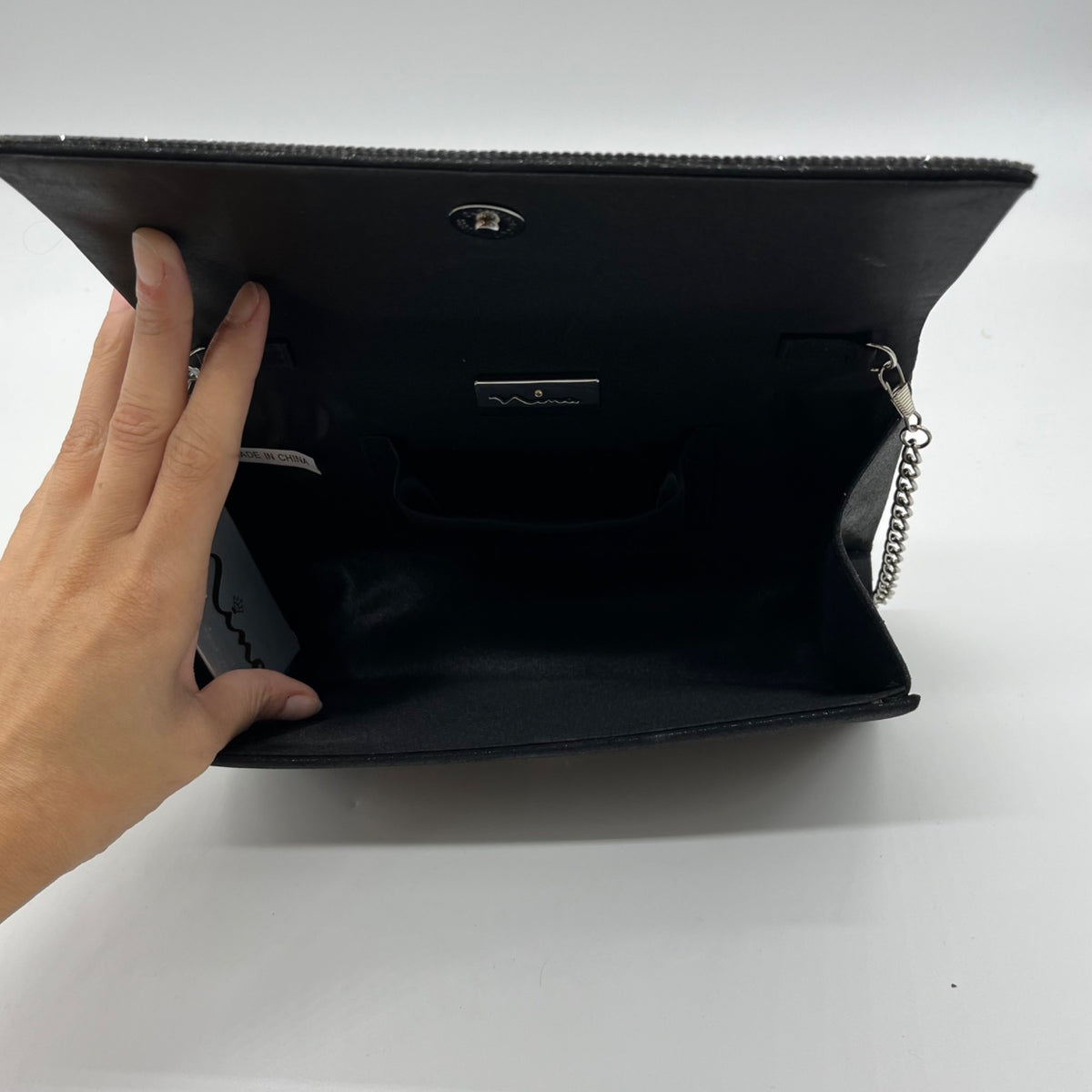 Nina Black Rhinestone Embellished Evening Clutch