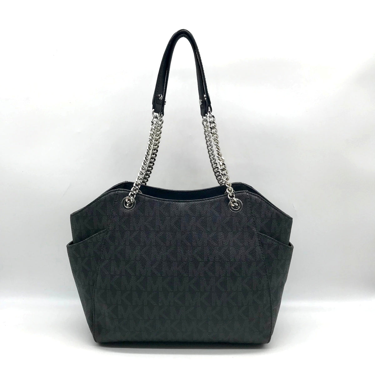 Michael Kors Black Monogram Coated Canvas Jet Set Chain Tote Bag