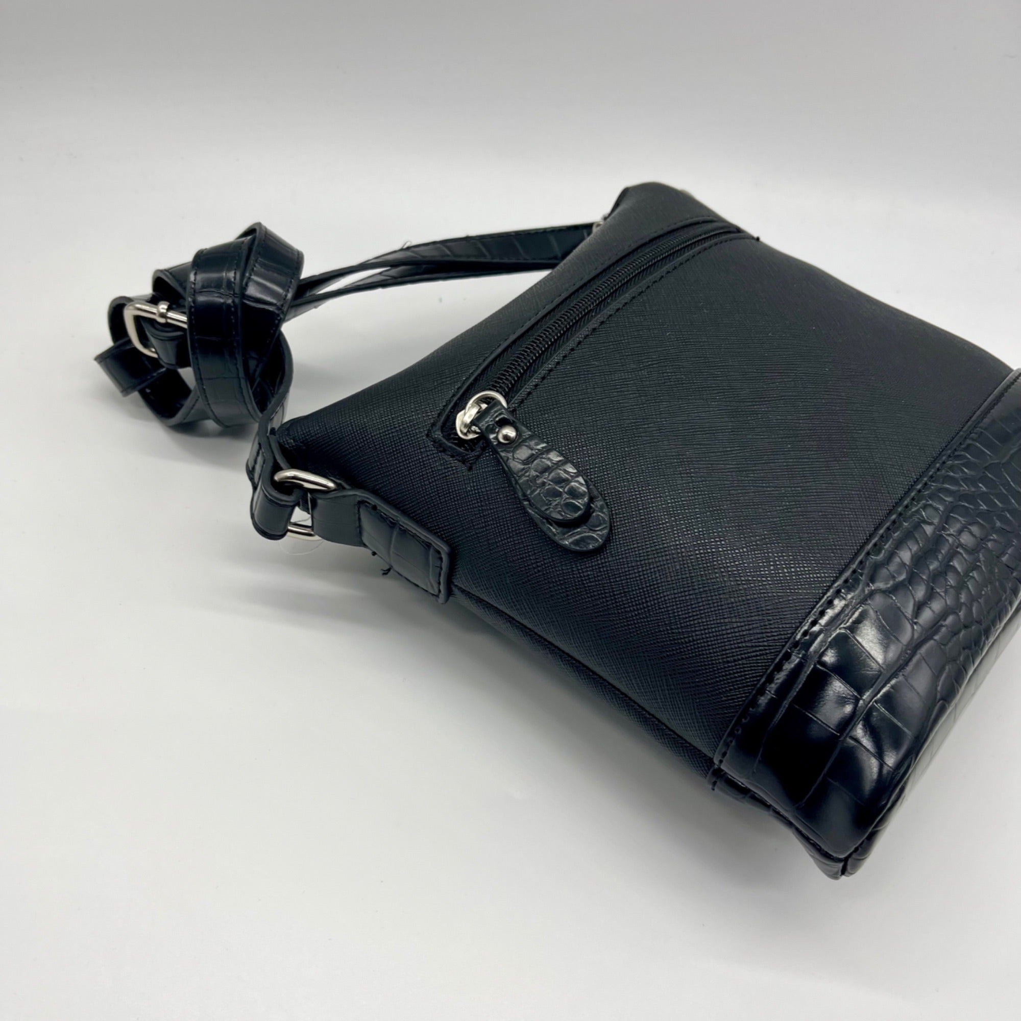 Giani Bernini Black Saffiano Croco North South Crossbody Bag