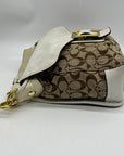 Coach Brown and White Bleecker Signature Canvas Leather Flap Shoulder Bag 11434