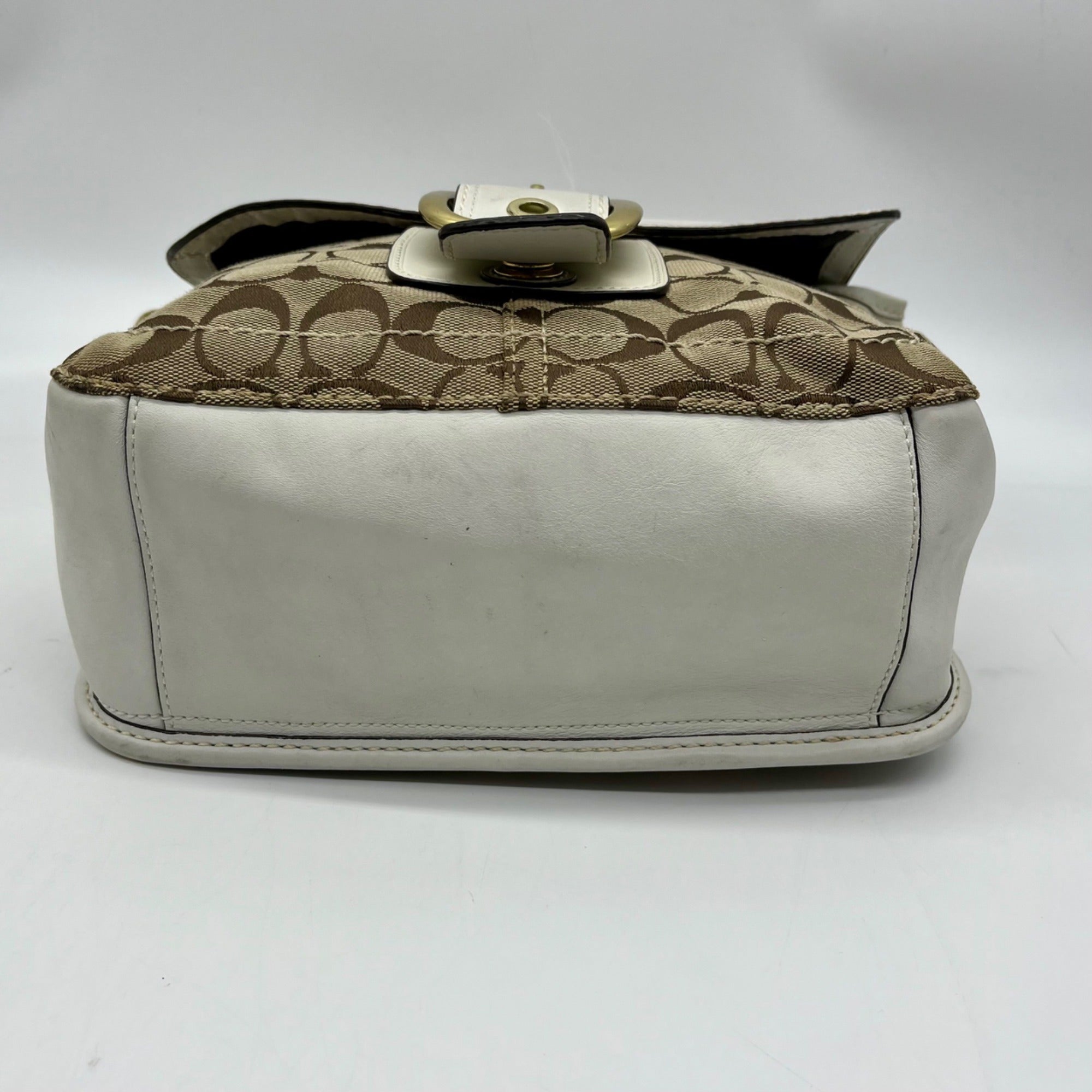 Coach Brown and White Bleecker Signature Canvas Leather Flap Shoulder Bag 11434