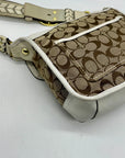 Coach Brown and White Bleecker Signature Canvas Leather Flap Shoulder Bag 11434