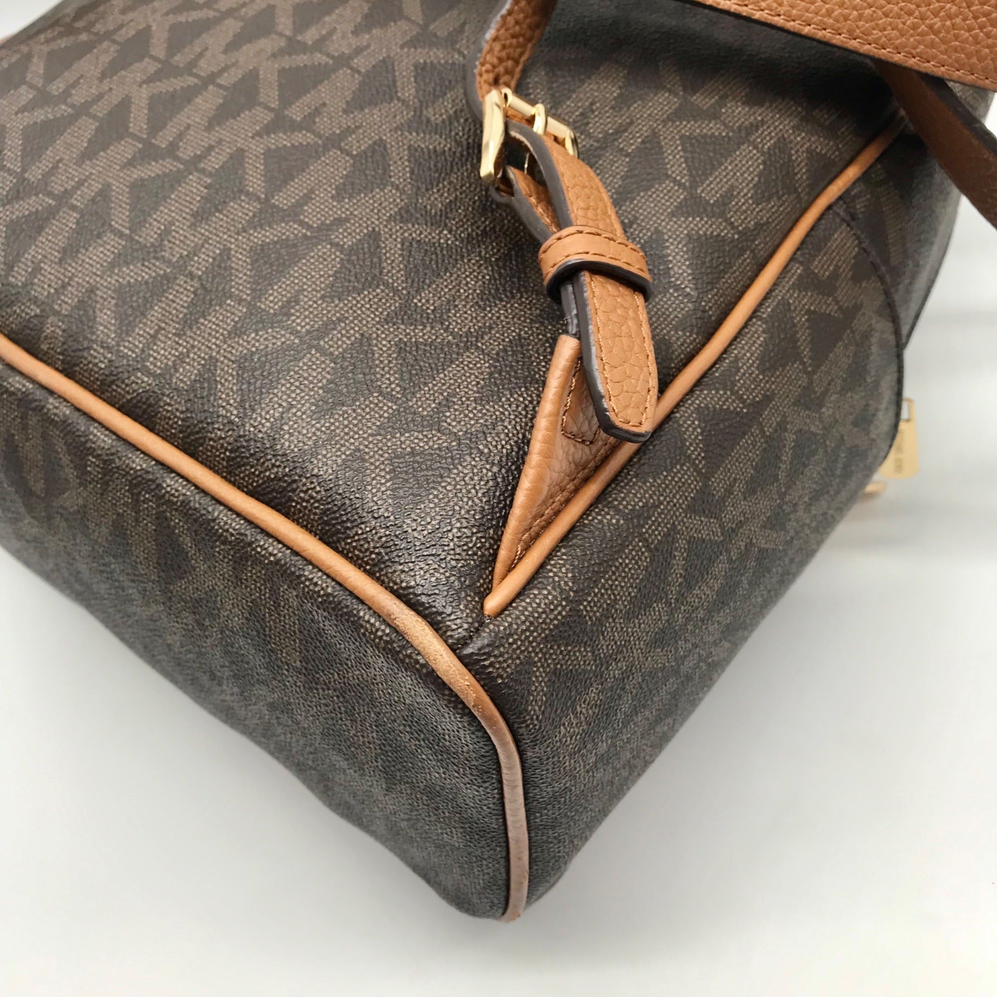 Michael Kors Brown Coated Canvas  Medium Abbey Backpack