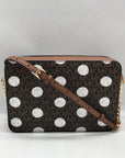Michael Kors Brown Coated Canvas Jet Set Polka Dot Crossbody Bag