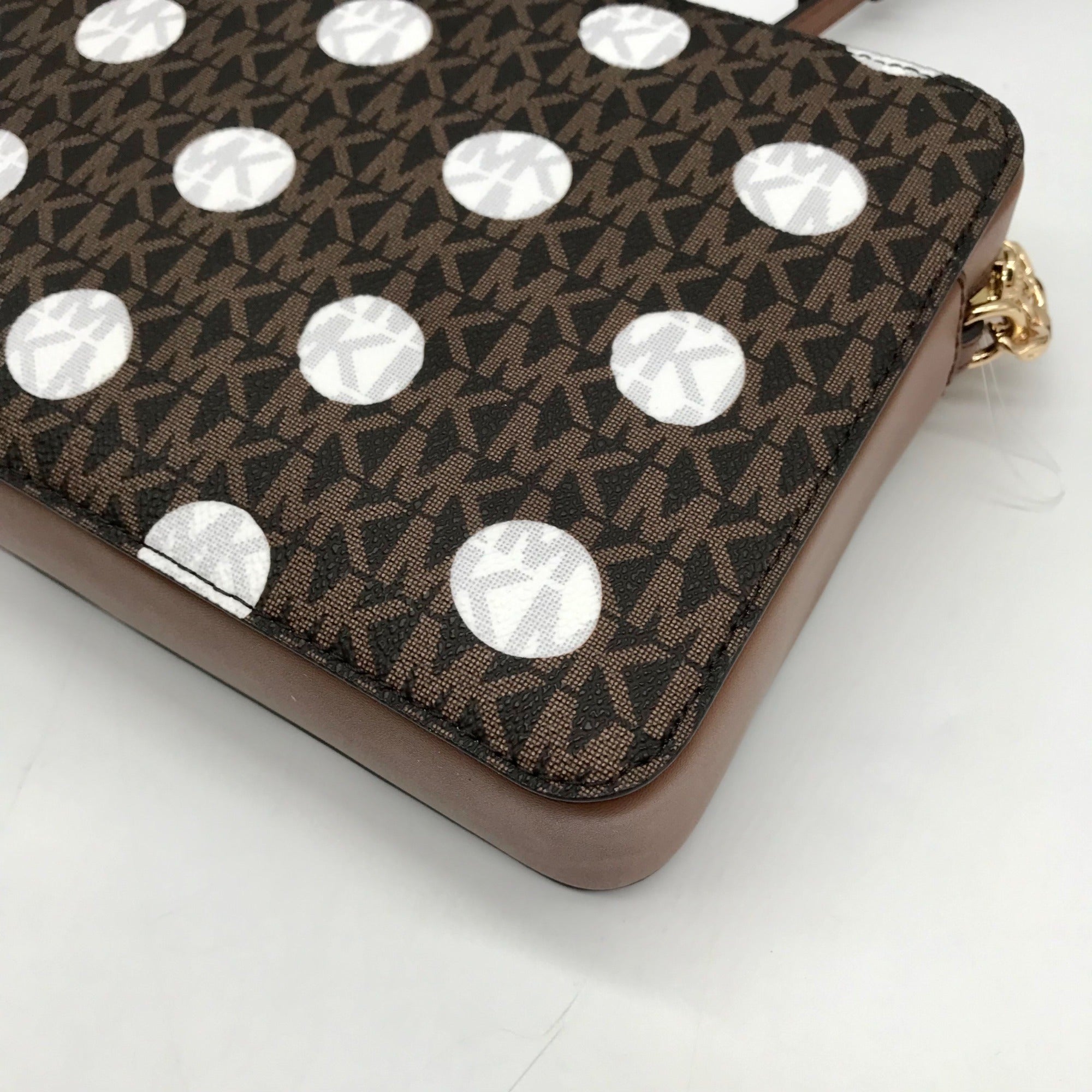 Michael Kors Brown Coated Canvas Jet Set Polka Dot Crossbody Bag