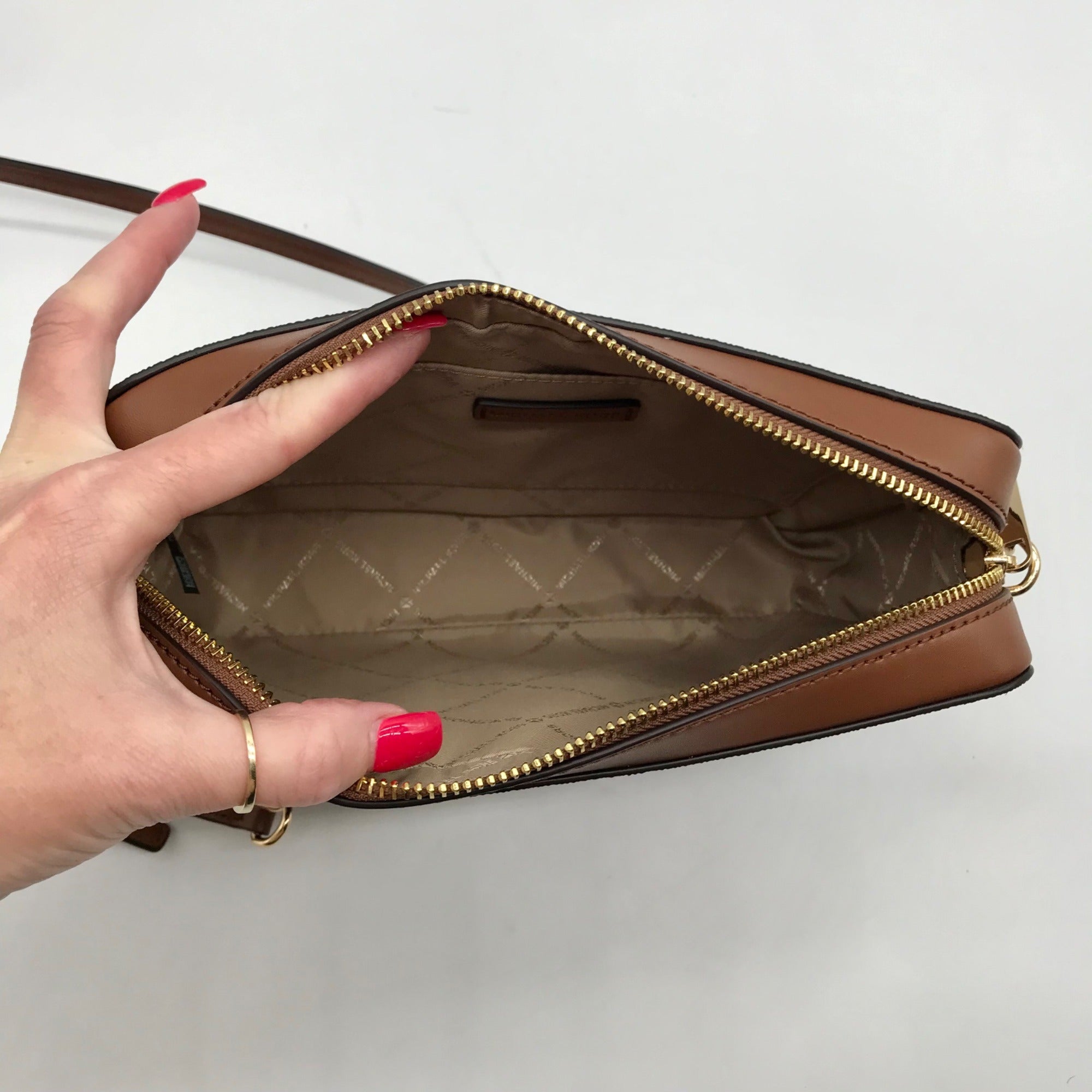 Michael Kors Brown Coated Canvas Jet Set Polka Dot Crossbody Bag