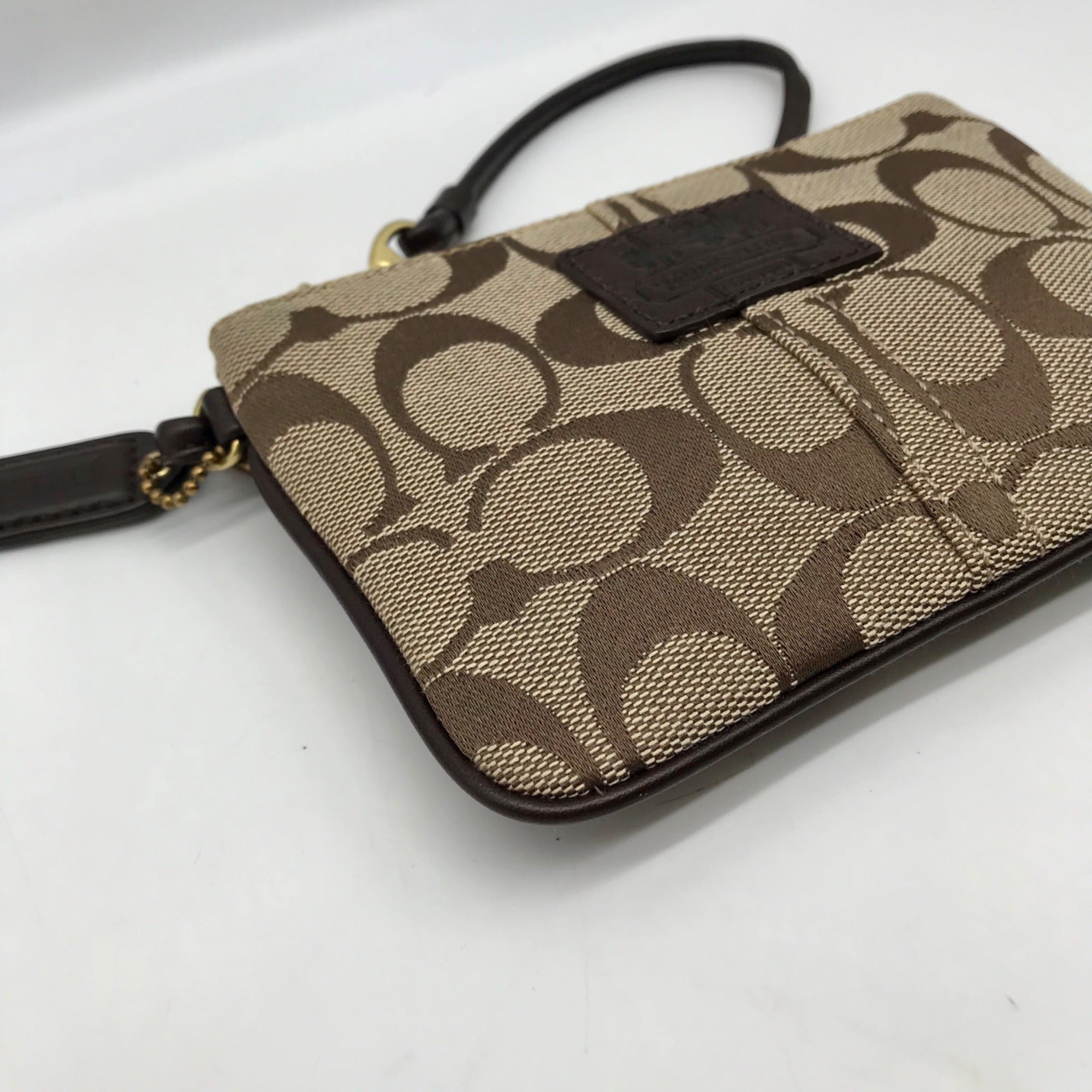 Coach Khaki Canvas Signature C Monogram Wristlet