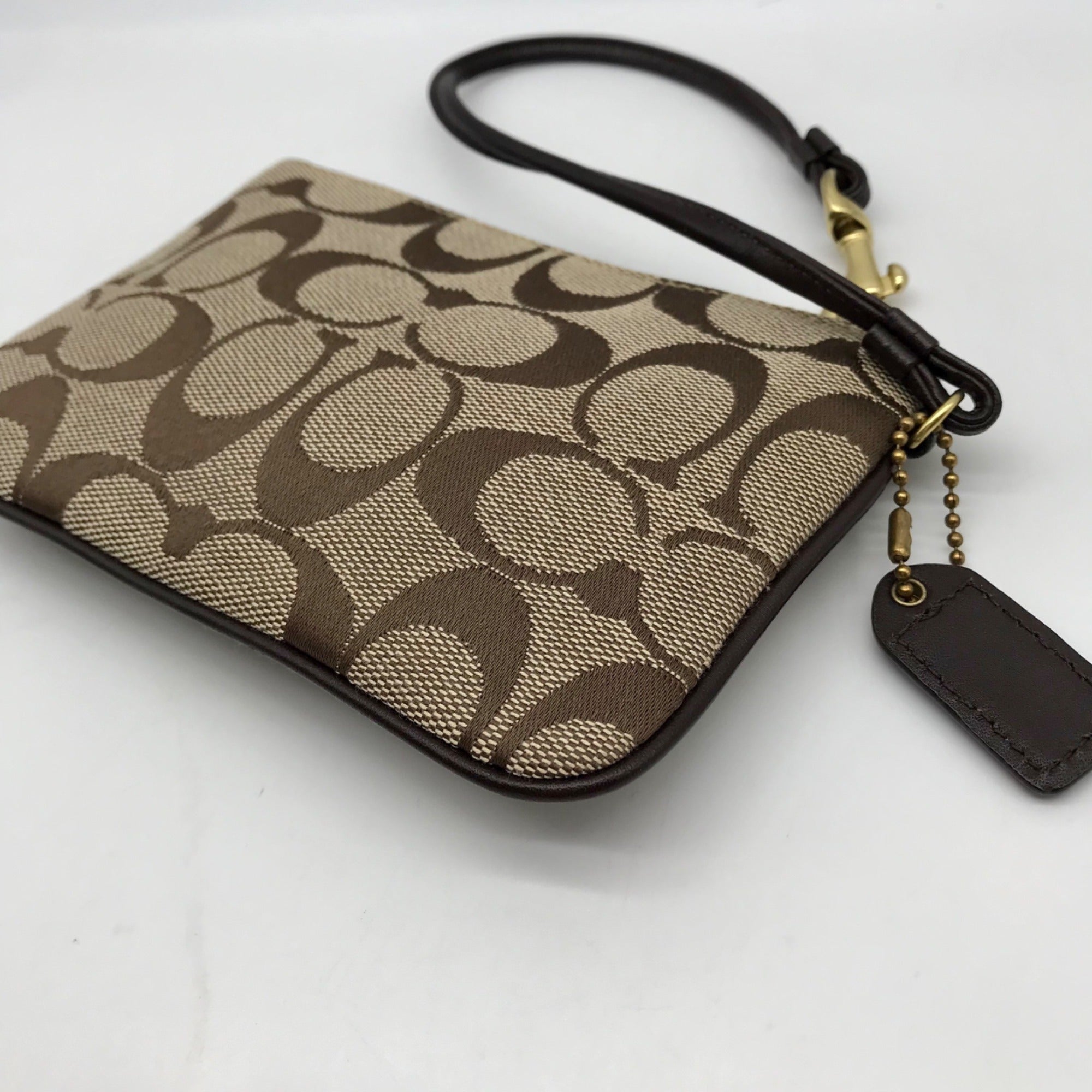 Coach Khaki Canvas Signature C Monogram Wristlet