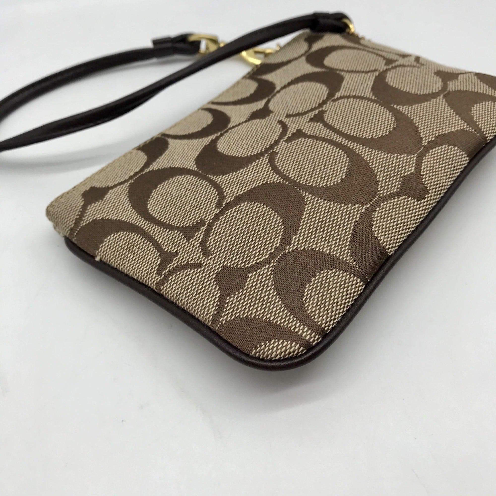 Coach Khaki Canvas Signature C Monogram Wristlet