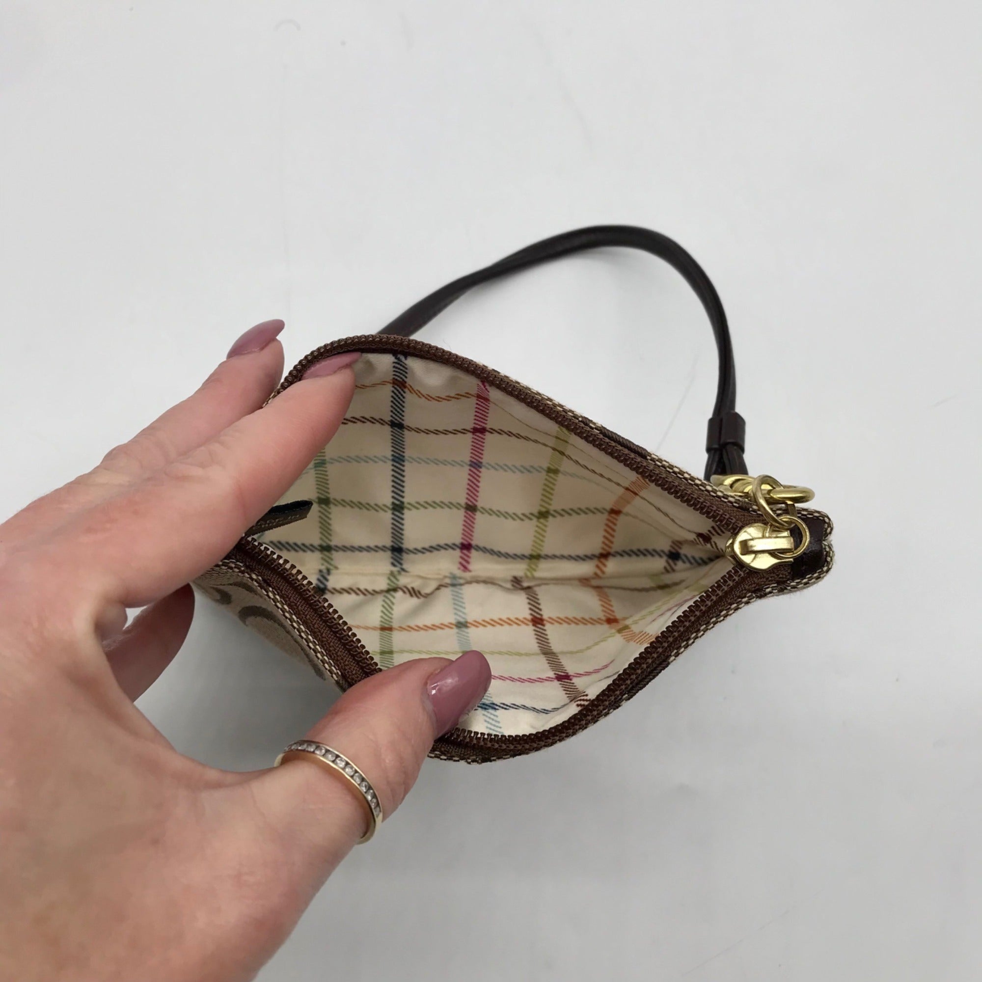 Coach Khaki Canvas Signature C Monogram Wristlet