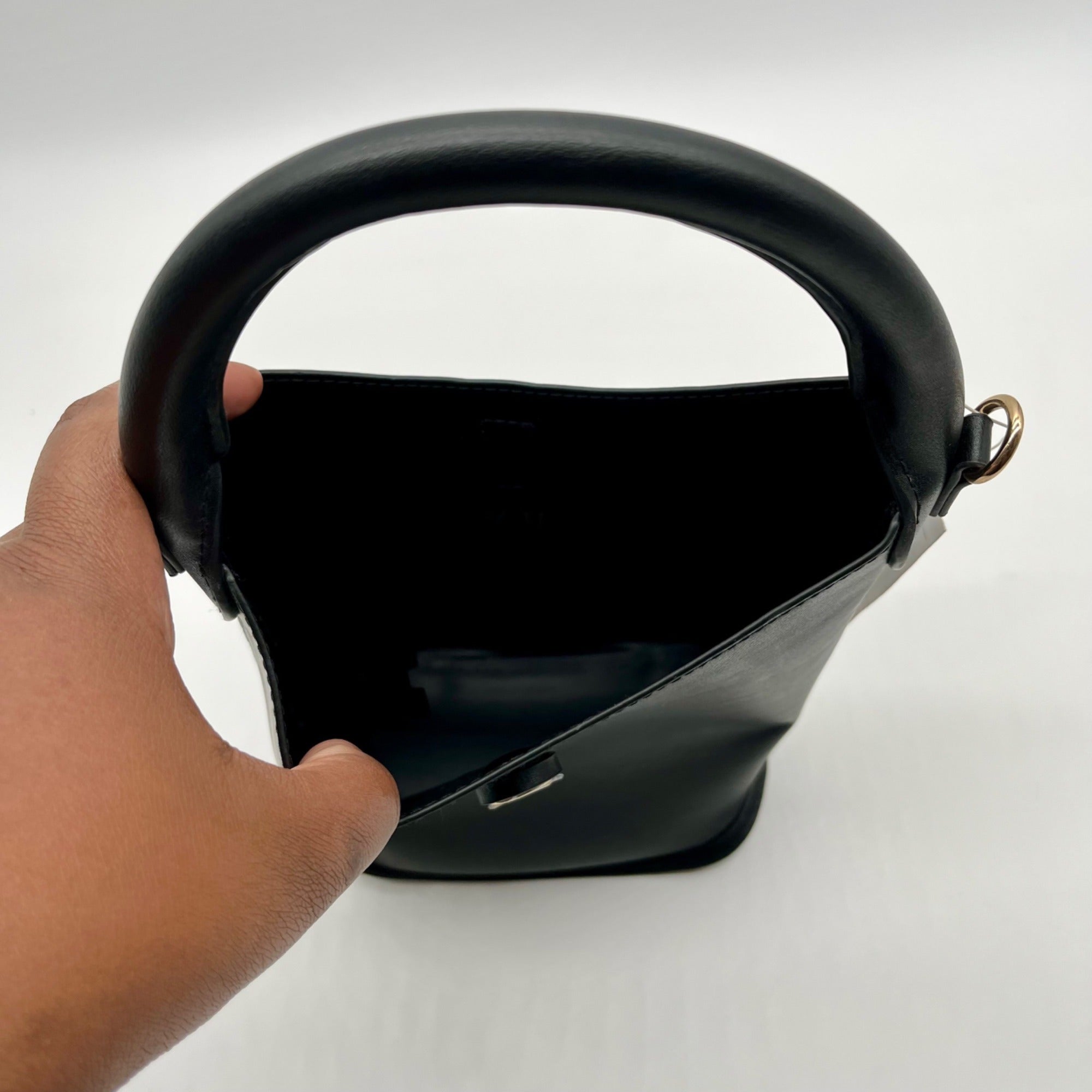 H &amp; M Black Faux Leather Bucket Bag