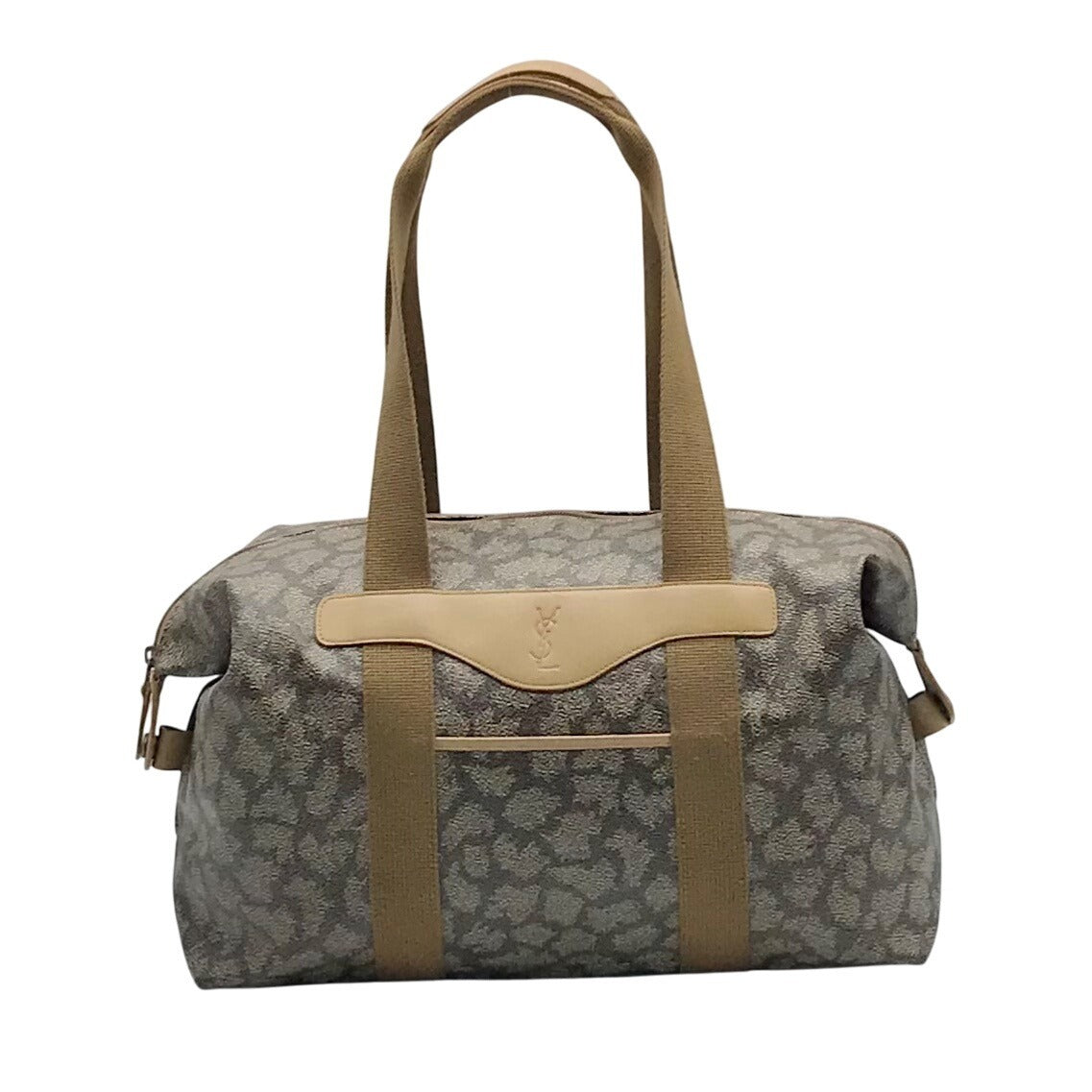 Yves Saint Laurent Beige &amp; Brown  Canvas Vintage Giraffe Print Duffel Bag