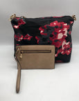 Black Rivet Floral Fabric/Faux Leather Shoulder Bag Tote