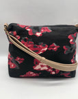 Black Rivet Floral Fabric/Faux Leather Shoulder Bag Tote