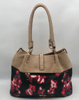 Black Rivet Floral Fabric/Faux Leather Shoulder Bag Tote