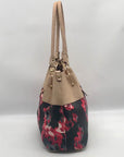 Black Rivet Floral Fabric/Faux Leather Shoulder Bag Tote