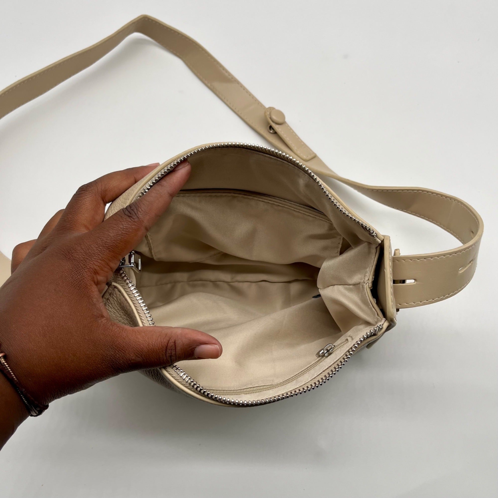 MMS Beige Leather Shoulder Bag