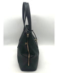 Henri Bendel Black Leather Side Zipper Tote Bag