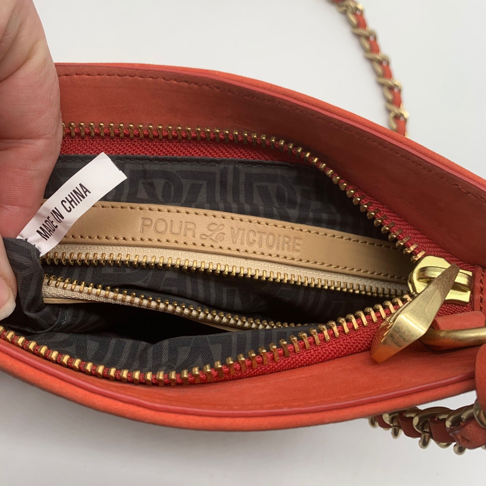 Pour La Victoire Coral &amp; Tan Woven Leather Crossbody Bag