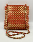 Pour La Victoire Coral & Tan Woven Leather Crossbody Bag