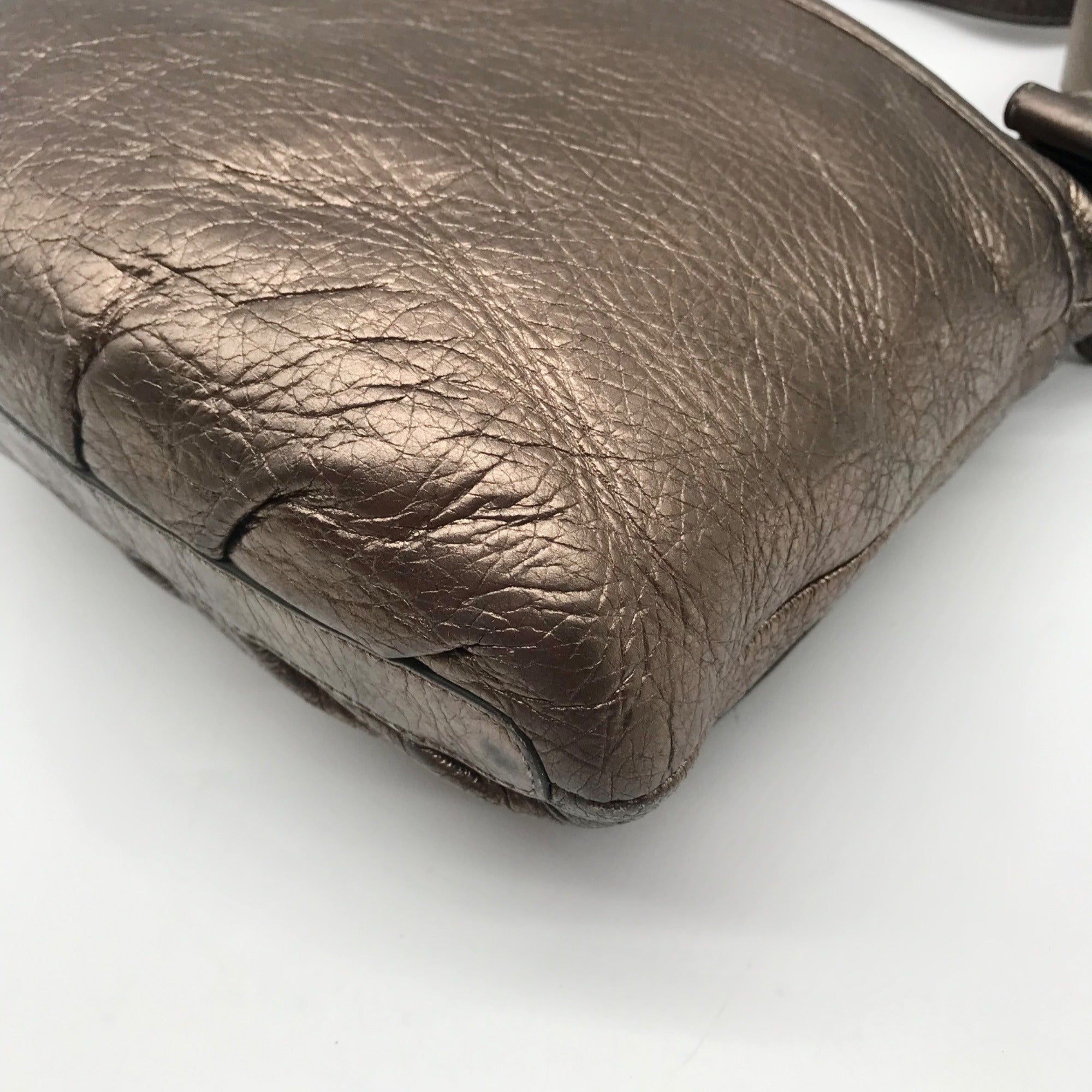 Brighton Metallic Silver Leather Messenger Crossbody Bag