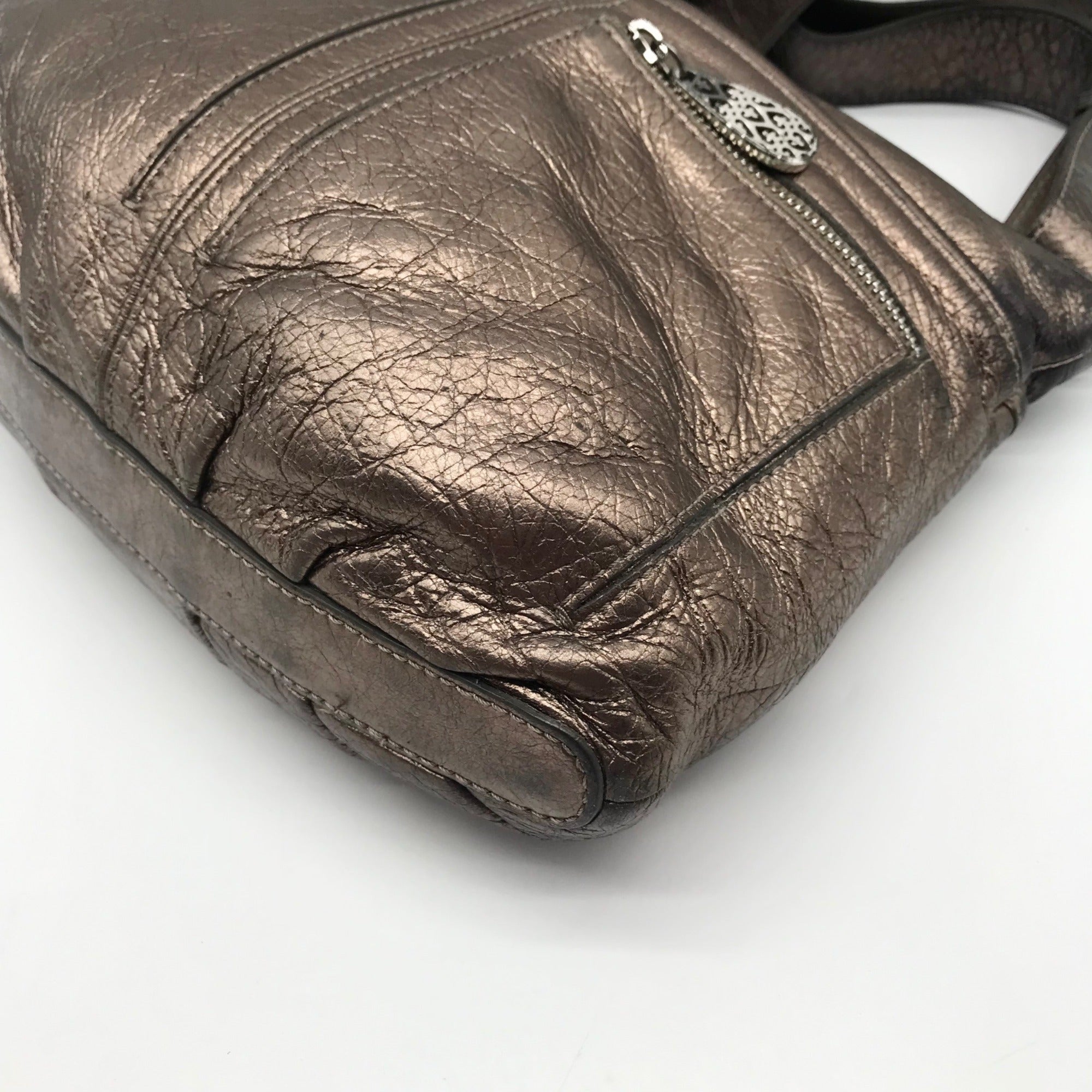 Brighton Metallic Silver Leather Messenger Crossbody Bag