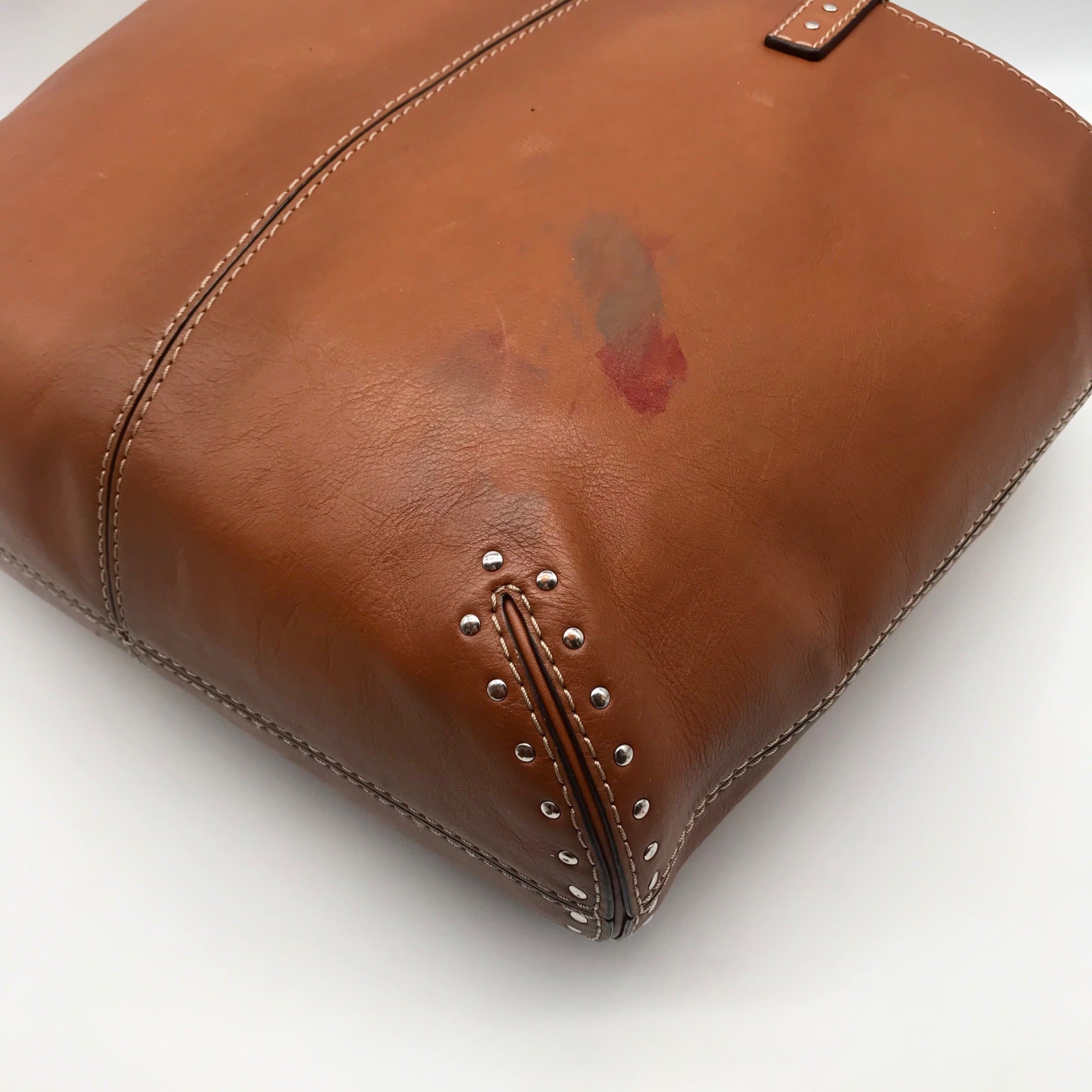 Michael Kors Brown Leather Astor Studded Zip Tote Bag