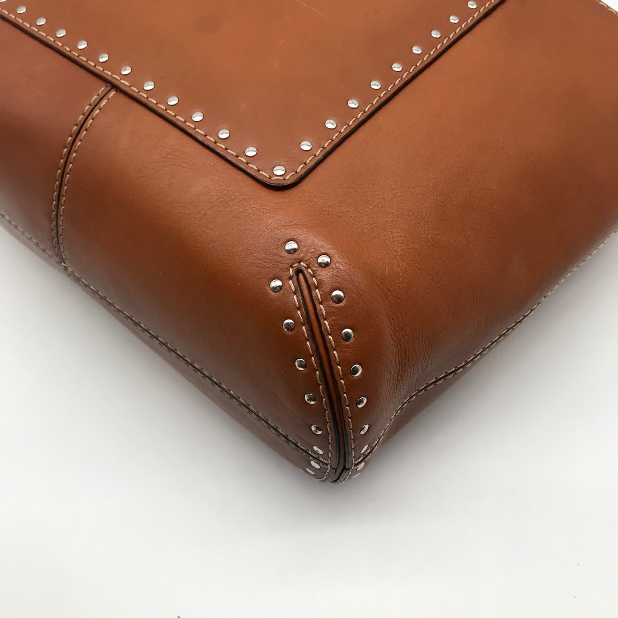 Michael Kors Brown Leather Astor Studded Zip Tote Bag