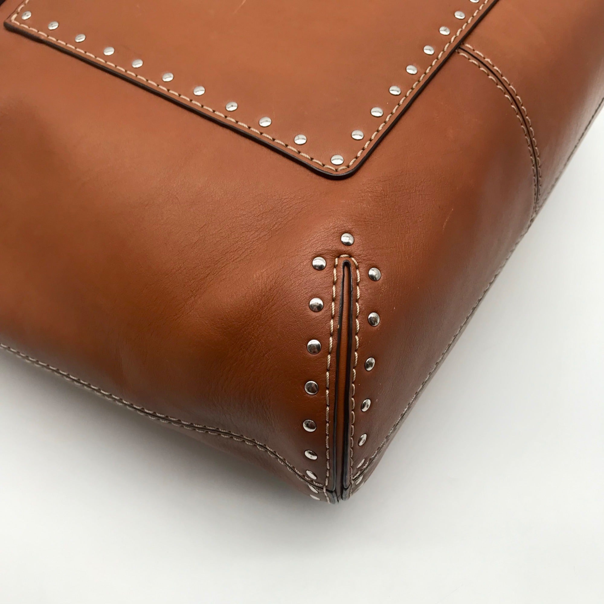 Michael Kors Brown Leather Astor Studded Zip Tote Bag