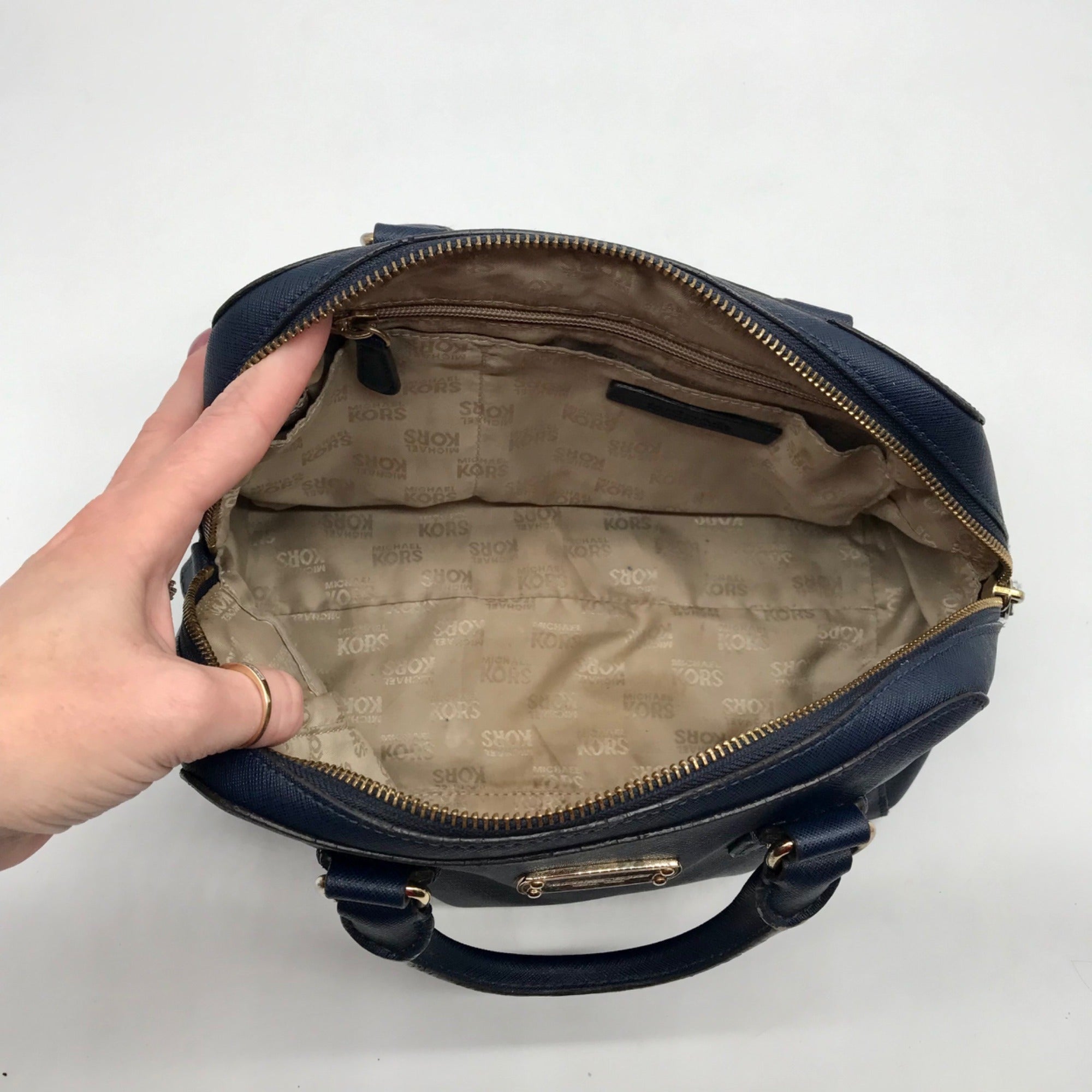 Michael Kors Dark Blue Saffiano Leather Convertible Satchel Bag