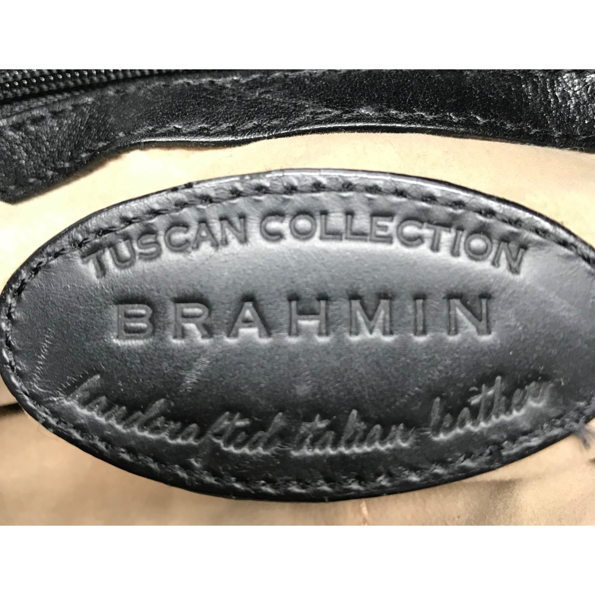 Vintage Brahmin Black Leather Croc Embossed Bucket Shoulder Bag