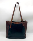 Vintage Brahmin Black Leather Croc Embossed Bucket Shoulder Bag