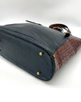 Vintage Brahmin Black Leather Croc Embossed Bucket Shoulder Bag